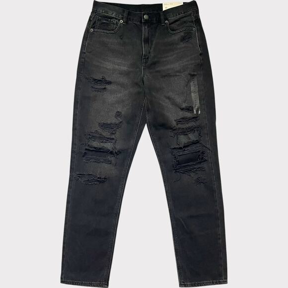 American Eagle Mom Jean Black Distressed 8 Long NWT High Waist Tapered Leg - Picture 12 of 12